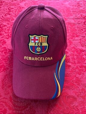 FC Barcelona Official Burgundy Baseball Cap Embroidered FCB Crest Adjustable Hat